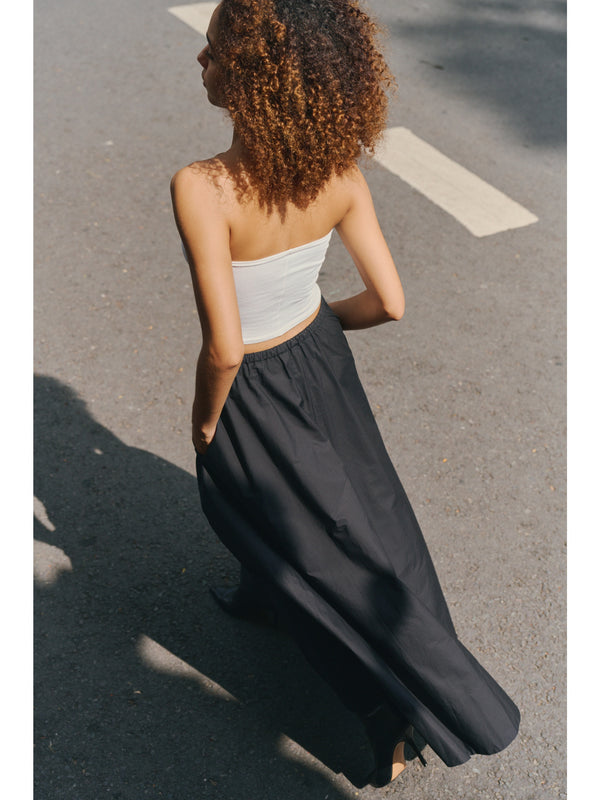 MOREE ELASTIC DRAWSTRING COTTON POPLIN MAXI SKIRT