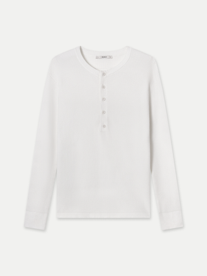 Front view of the ivory AK06 Windsor Henley featuring a textured waffle-knit and classic button placket.