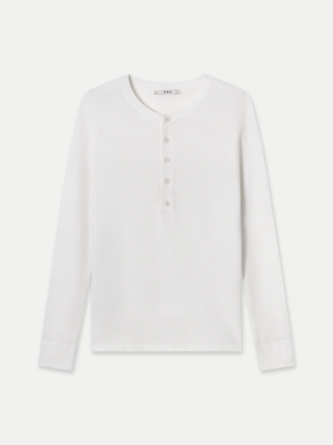 Front view of the ivory AK06 Windsor Henley featuring a textured waffle-knit and classic button placket.
