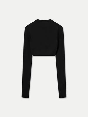 ALMA LONG SLEEVE  CROP CREWNECK KNIT TOP Black - A.B.C - A BRAND COLLECTIVE