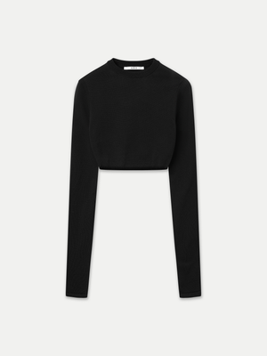 ALMA LONG SLEEVE  CROP CREWNECK KNIT TOP BLACK - A.B.C - A BRAND COLLECTIVE