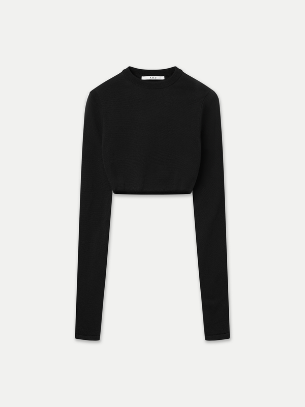ALMA LONG SLEEVE  CROP CREWNECK KNIT TOP BLACK - A.B.C - A BRAND COLLECTIVE