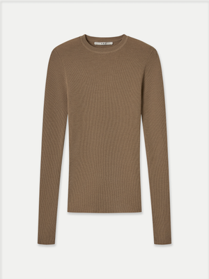 MONA FULL NEEDLE RIB MERINO WOOL CREW NECK TOP - A Brand Collective