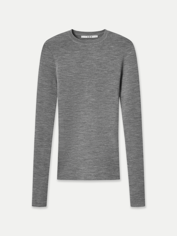 MONA FULL NEEDLE RIB MERINO WOOL CREW NECK TOP