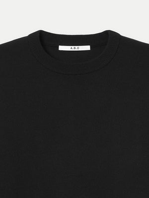 Close up of the Black Glenorchy Crew Neck Sweater ribbed collar A.B.C A BRAND COLLECTIVE