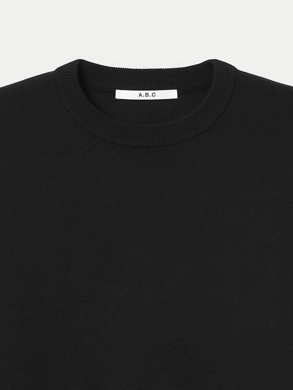 Close up of the Black Glenorchy Crew Neck Sweater ribbed collar A.B.C A BRAND COLLECTIVE