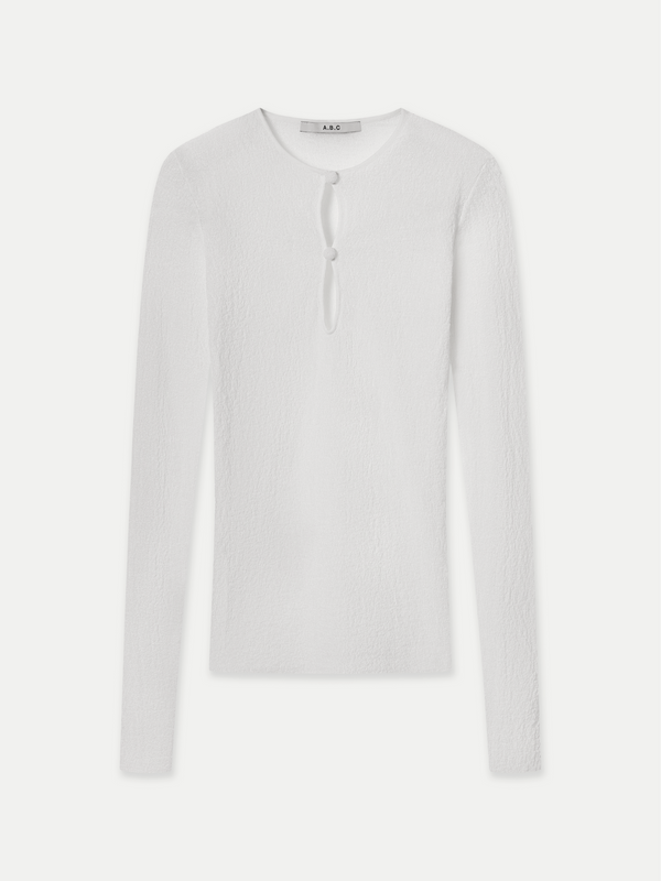 Rosebery keyhole cut out detail long sleeve knit top White by A.B.C - A Brand Collective.
