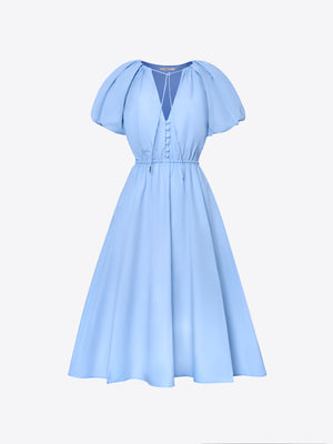 MOREE PUFF SLEEVES GATHERED WAIST COTTON POPLIN DRESS - A Brand Collective