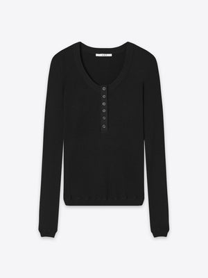 A.B.C A BRAND COLLECTIVE Windsor Scooped Top black waffle knit showing the elegant neckline and slim fit Signature Cotton Blend