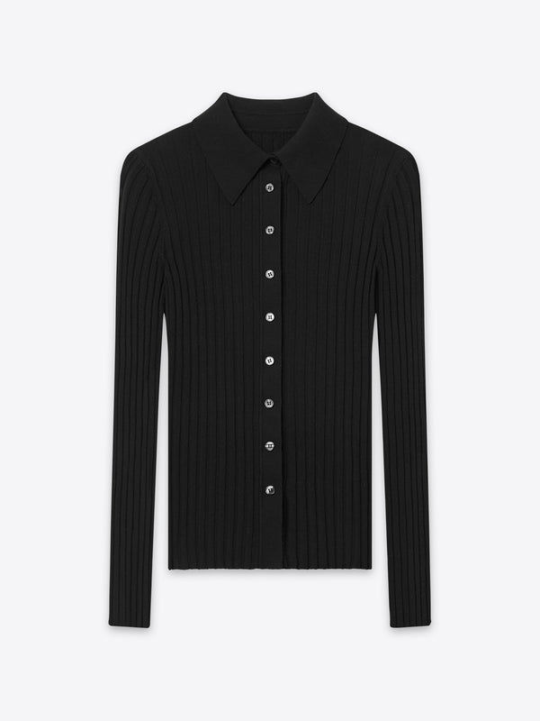 A Brand Collective Newport Button Up Long Sleeve Knit Shirt in black made of 100% Good Earth Cotton.