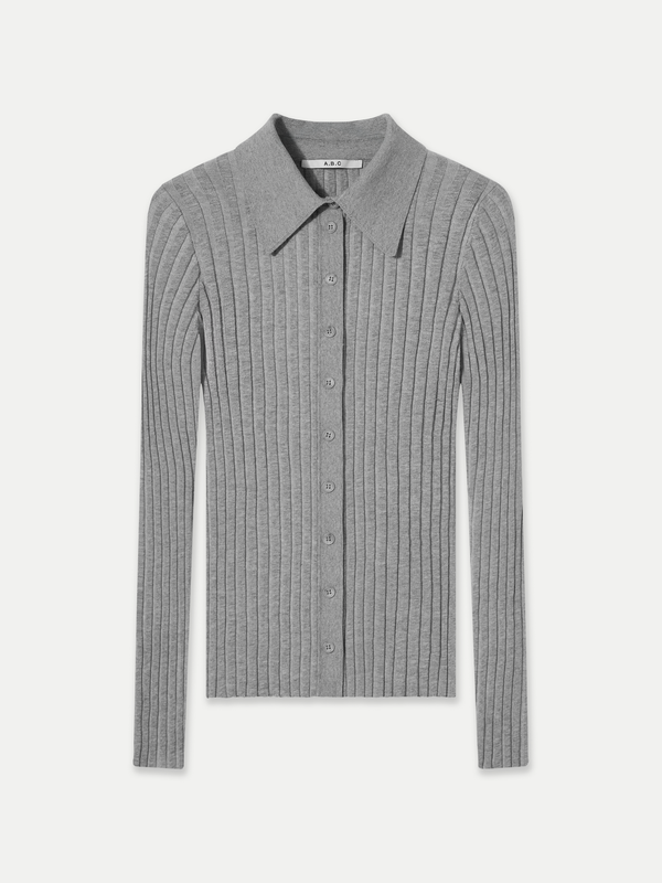 A Brand Collective Newport Button Up Long Sleeve Knit Shirt in grey made of 100% Good Earth Cotton.