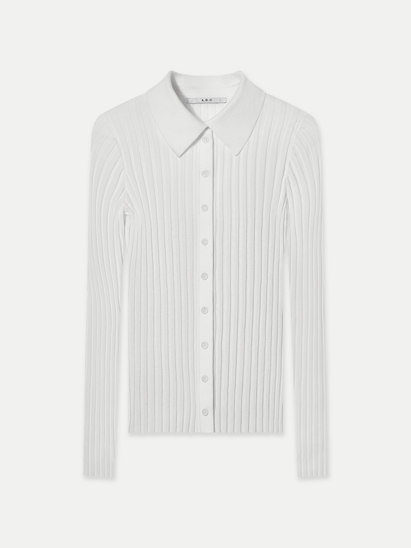 A Brand Collective Newport Button Up Long Sleeve Knit Shirt in white made of 100% Good Earth Cotton.