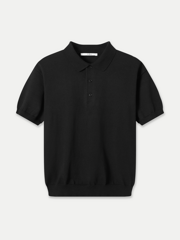 Kyneton Men Regular Fit Knit Polo in black front flat view A.B.C A BRAND COLLECTIVE classic regular fit silhouette