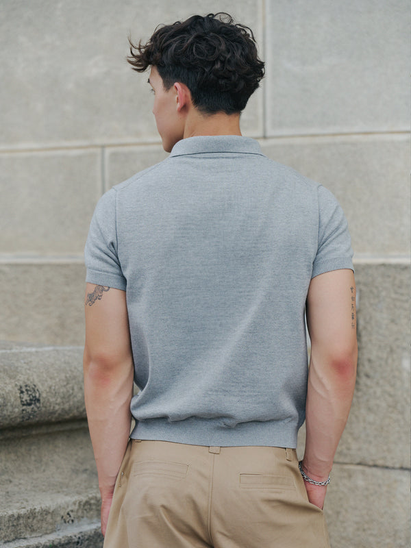 Back view of the grey marle Kyneton regular fit polo A.B.C A BRAND COLLECTIVE breathable 100% Good Earth Cotton