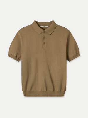 Kyneton Men Regular Fit Knit Polo in tan front flat view A.B.C A BRAND COLLECTIVE durable knit construction