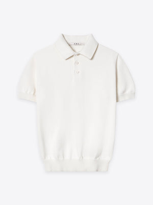 Kyneton Men Regular Fit Knit Polo in white front flat view A.B.C A BRAND COLLECTIVE soft natural cotton texture