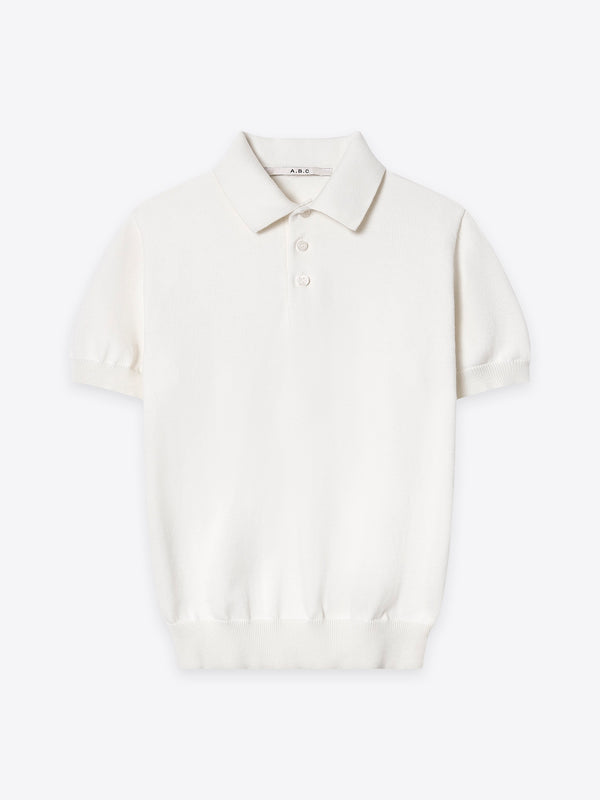 Kyneton Men Regular Fit Knit Polo in white front flat view A.B.C A BRAND COLLECTIVE soft natural cotton texture