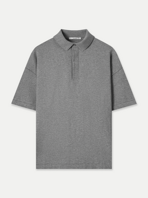 Kyneton Relaxed Fit Knit Polo in grey front flat view A.B.C A BRAND COLLECTIVE versatile short sleeve design