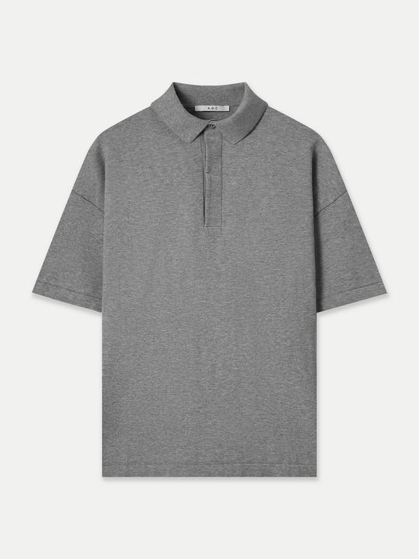 Kyneton Relaxed Fit Knit Polo in grey front flat view A.B.C A BRAND COLLECTIVE versatile short sleeve design