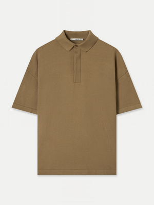 Kyneton Relaxed Fit Knit Polo in Beige 100% Good Earth Cotton front view