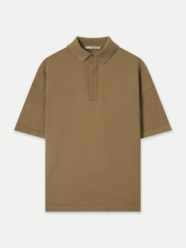 Kyneton Relaxed Fit Knit Polo in Beige 100% Good Earth Cotton front view