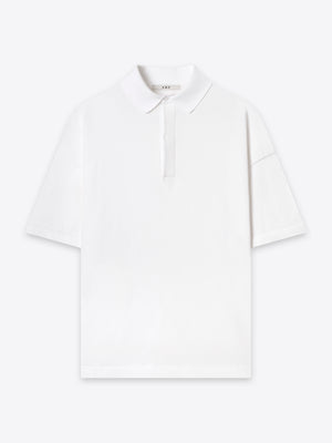 Kyneton Relaxed Fit Knit Polo in white front flat view A.B.C A BRAND COLLECTIVE comfortable everyday wear