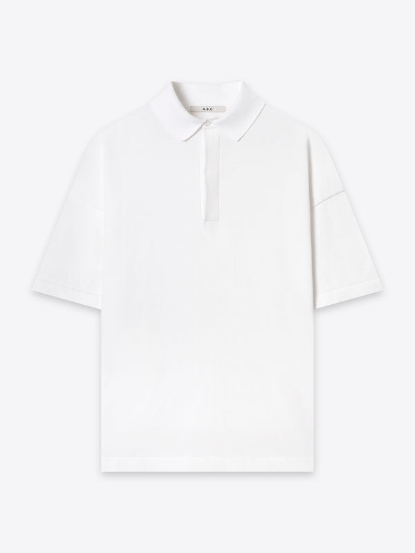 Kyneton Relaxed Fit Knit Polo in white front flat view A.B.C A BRAND COLLECTIVE comfortable everyday wear