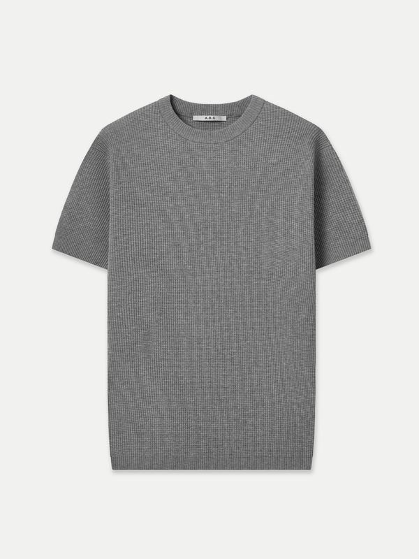 Grey Windsor Waffle Knit Crew Neck Tee A.B.C A BRAND COLLECTIVE with a sophisticated waffle knit edge.