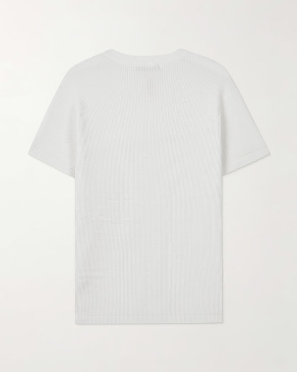 Back view of the white Windsor Waffle Knit Tee A.B.C A BRAND COLLECTIVE designed for lightweight comfort.