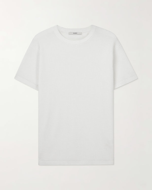 White Windsor Waffle Knit Crew Neck Tee A.B.C A BRAND COLLECTIVE in breathable cotton waffle texture.