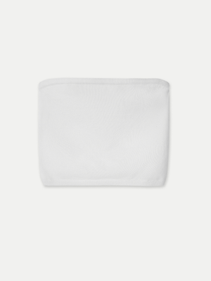 Pure white Preston Midi Bandeau laid flat showing the elongated silhouette and fine knit 100% Good Earth Cotton.
