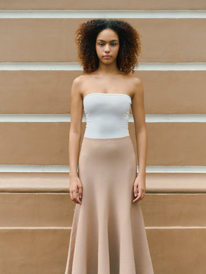 Front view of white A.B.C A BRAND COLLECTIVE bandeau offering a streamlined and comfortable silhouette.
