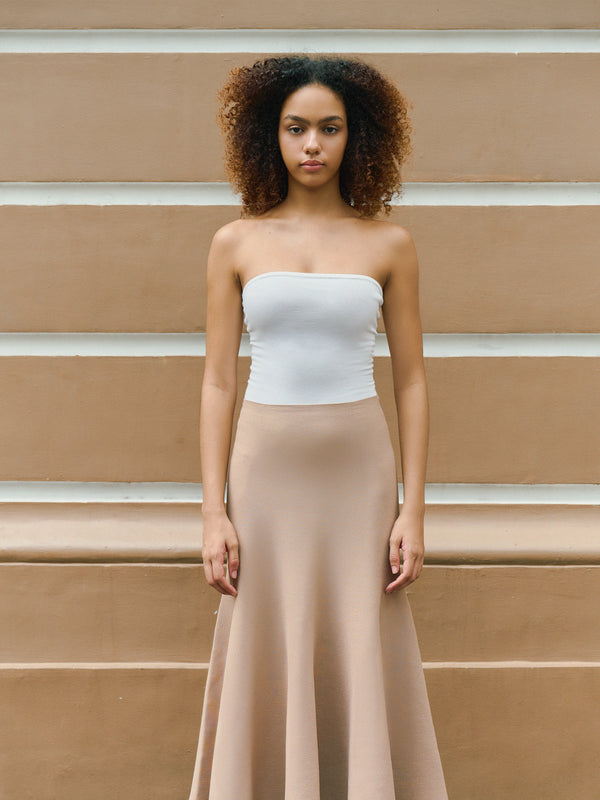 Front view of white A.B.C A BRAND COLLECTIVE bandeau offering a streamlined and comfortable silhouette.
