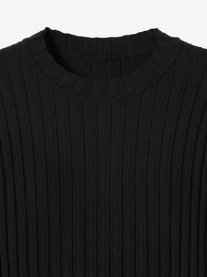 Close-up of the timeless crew neck and wide rib texture on the Newport knit top A.B.C A BRAND COLLECTIVE