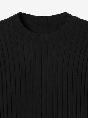 Close-up of the timeless crew neck and wide rib texture on the Newport knit top A.B.C A BRAND COLLECTIVE