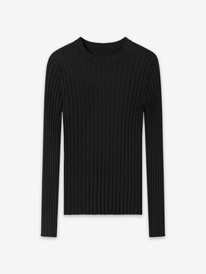 Black Newport Wide Rib Crew Neck Long Sleeve Knit Top by A.B.C A BRAND COLLECTIVE in a breathable knit