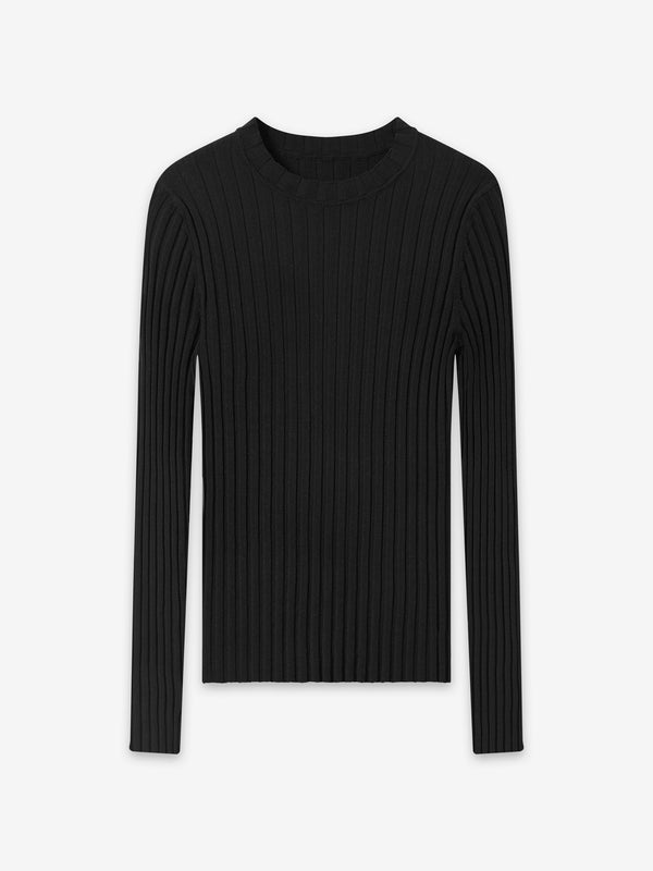 Black Newport Wide Rib Crew Neck Long Sleeve Knit Top by A.B.C A BRAND COLLECTIVE in a breathable knit