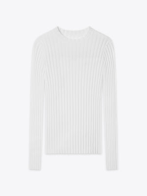 White Newport Wide Rib Crew Neck Long Sleeve Knit Top A.B.C A BRAND COLLECTIVE with a polished finish