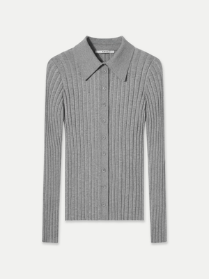 A Brand Collective Newport Button Up Long Sleeve Knit Shirt in grey made of 100% Good Earth Cotton.