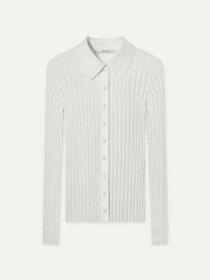 A Brand Collective Newport Button Up Long Sleeve Knit Shirt in white made of 100% Good Earth Cotton.