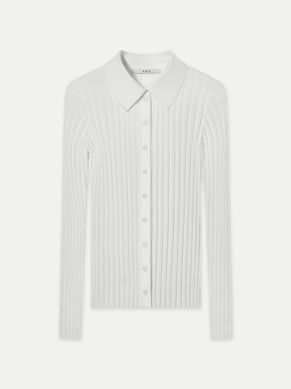 A Brand Collective Newport Button Up Long Sleeve Knit Shirt in white made of 100% Good Earth Cotton.