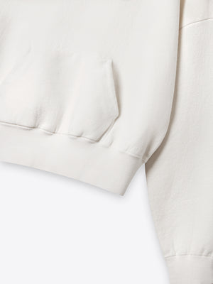 A.B.C A BRAND COLLECTIVE Kyneton Hoodie close up of the soft ivory fleece texture and premium ribbed waistband detail 100% Cotton
