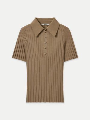 Beige Newport Wide Rib Button-Up Top from A.B.C A BRAND COLLECTIVE in a soft cotton-nylon blend.