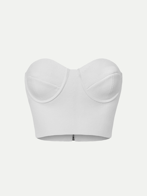 Classic white Fawkner Milano Knit Bustier by A.B.C A BRAND COLLECTIVE for sophisticated layering.