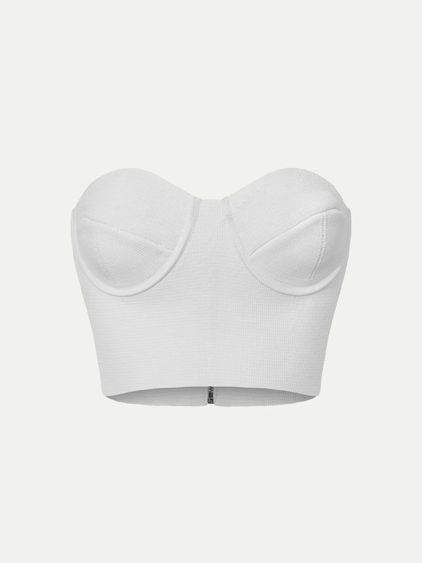 Classic white Fawkner Milano Knit Bustier by A.B.C A BRAND COLLECTIVE for sophisticated layering.