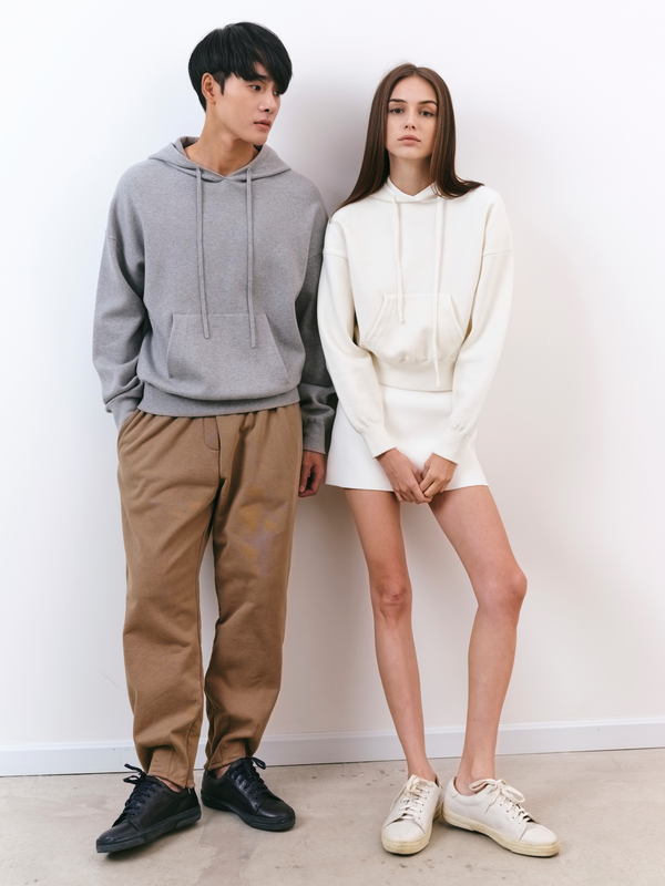 A.B.C A BRAND COLLECTIVE Kyneton Hoodie lifestyle shot showing effortless coordination for a modern couple 100% Good Earth Cotton