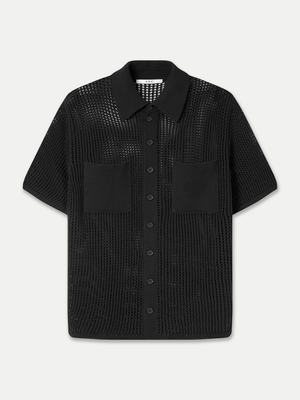 A.B.C Byron Open Knit Shirt in black cotton with front pockets
