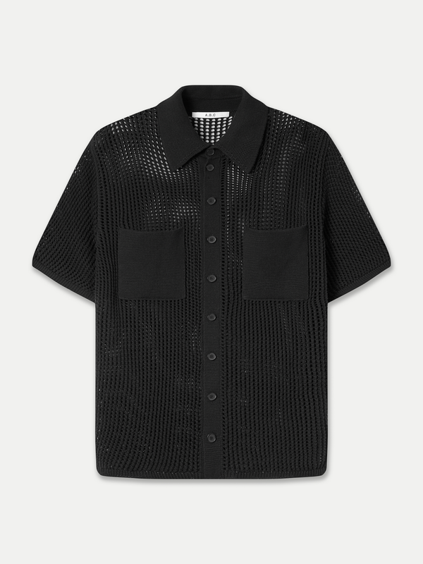 A.B.C Byron Open Knit Shirt in black cotton with front pockets