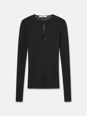Rosebery Keyhole Cut-Out Detail Long Sleeve Top in black front flat view A.B.C A BRAND COLLECTIVE polished look