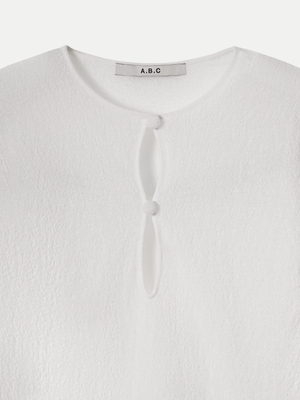 Rosebery keyhole cut out detail long sleeve knit top White close-up shot by A.B.C - A Brand Collective.